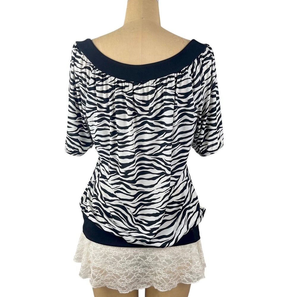 Y2K‎ 2000's Blouse Zebra Print Banded Hem Womens M/L Mob Wife Retro Indie Party - Picture 5 of 6
